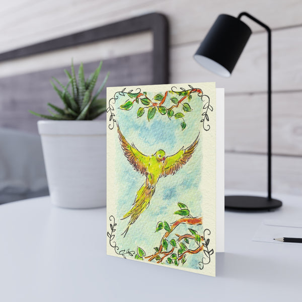 Green Parrot Greeting Cards