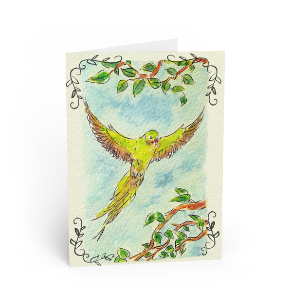 Green Parrot Greeting Cards