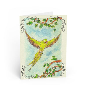 Green Parrot Greeting Cards